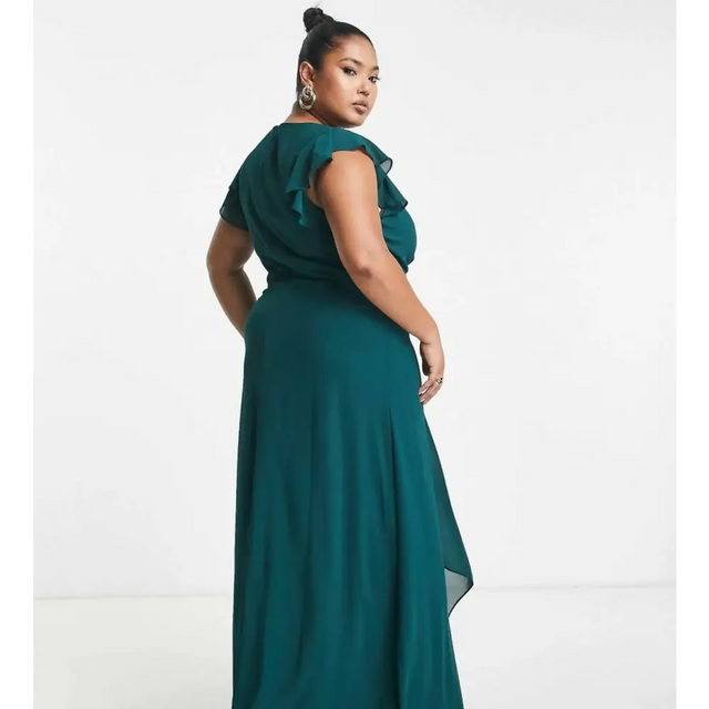 TFNC Plus Bridesmaid Flutter Sleeve Ruffle Detail Maxi Dress Navy/Emerald/Red - Dresses