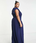TFNC Plus Bridesmaid Flutter Sleeve Ruffle Detail Maxi Dress Navy/Emerald/Red - Dresses