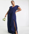 TFNC Plus Bridesmaid Flutter Sleeve Ruffle Detail Maxi Dress Navy/Emerald/Red - Dresses