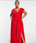 TFNC Plus Bridesmaid Flutter Sleeve Ruffle Detail Maxi Dress Navy/Emerald/Red - Dresses