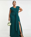 TFNC Plus Bridesmaid Flutter Sleeve Ruffle Detail Maxi Dress Navy/Emerald/Red - Dresses