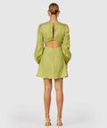 The Wolf Gang Safi Linen Cut Out Mini Dress Green - 10 / Green - Dresses