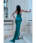 Tina Holly Teal Silk Satin Asymmetrical Neck Line - Dresses