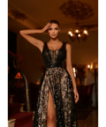 Tina Holly TK314L in Black and Nude Sequin Feather Ball Gown - 10 / Multi - Dresses
