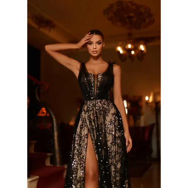 Tina Holly TK314L in Black and Nude Sequin Feather Ball Gown - 10 / Multi - Dresses