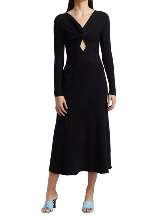 Anna Quan Paige Ribbed Cut-Out Longsleeve Midi Maxi Dress Black