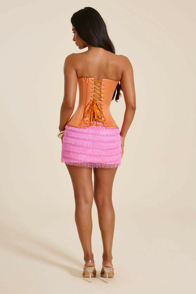 Mars The Label Sasha Satin Corset Top & Avena Beaded Mini Skirt