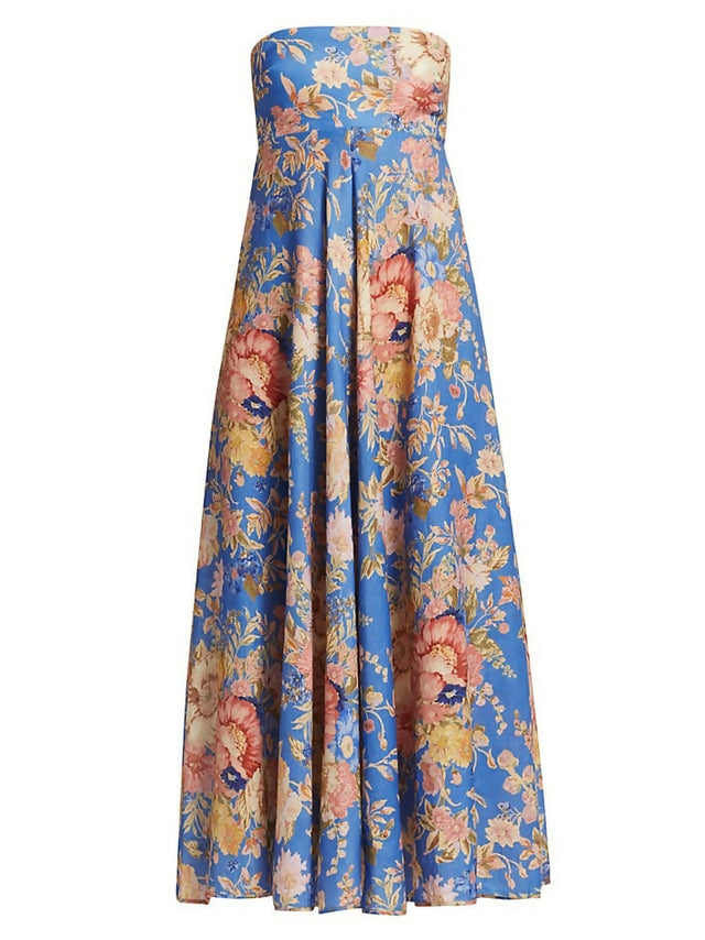 Zimmermann August Bandeau Midi Dress Dusty Blue Floral Size 2/AU 12