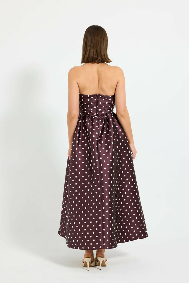 Pasduchas Alistair Strapless Polka Dot Midi Dress