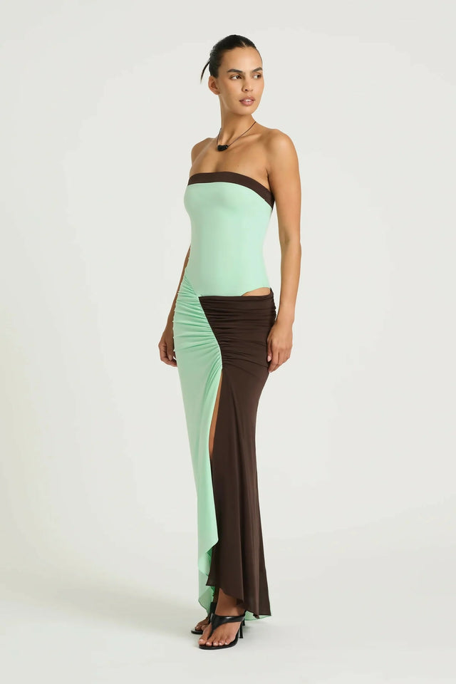 Benni Rumi Strapless Dress Aqua / Choc