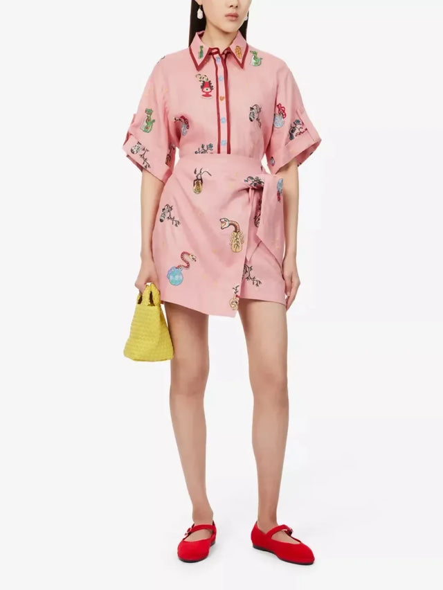 Alemais Timmy Embroidered Shirt & Sarong Skirt Pink