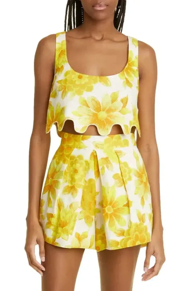 Alemais Sonny Sculpt Crop Top and Shorts Mini Set Floral Lemon