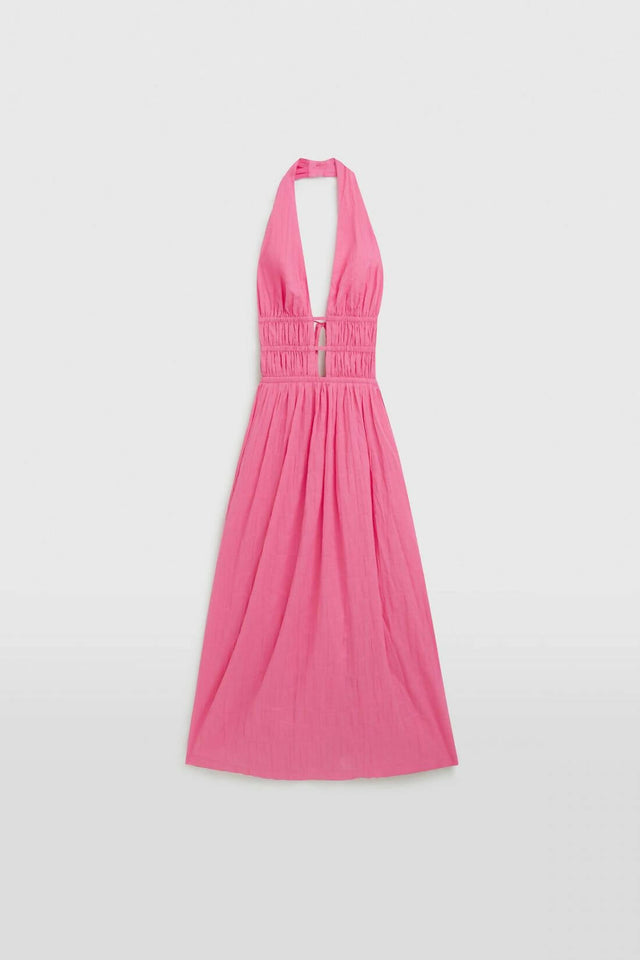 Venroy Ruched Halter Midi Dress - 8 / Pink - Dresses