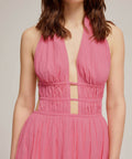 Venroy Ruched Halter Midi Dress - 8 / Pink - Dresses
