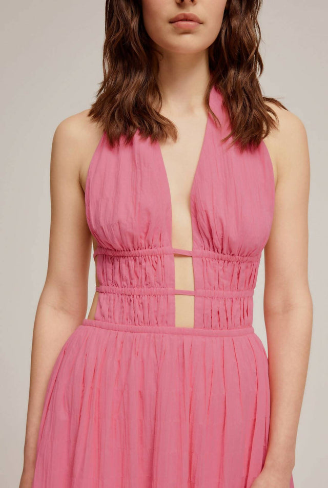 Venroy Ruched Halter Midi Dress - 8 / Pink - Dresses