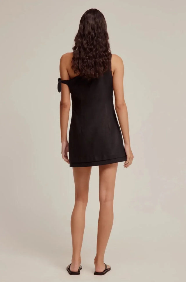 Venroy Side Tie Linen Mini Dress Size L / 12 - 12 / Black - Dresses