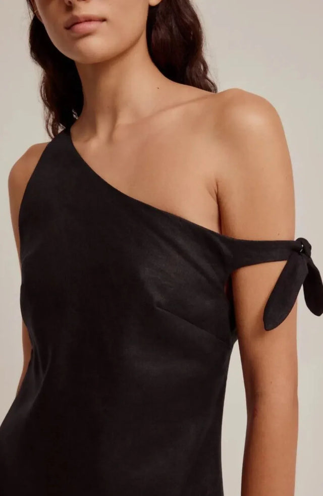 Venroy Side Tie Linen Mini Dress Size L / 12 - 12 / Black - Dresses