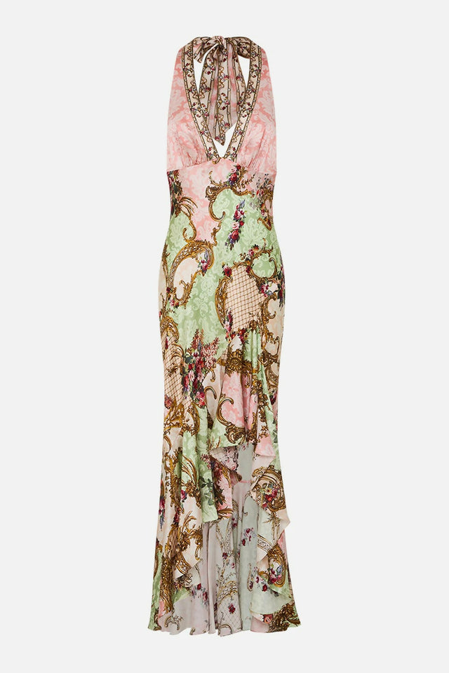 Camilla Bias Halter Dress With Ruffle Hem