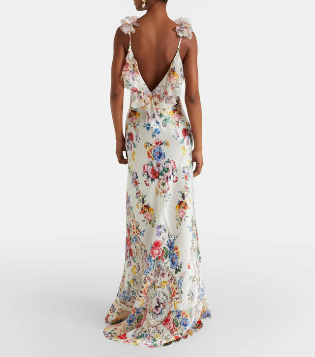 Camilla Embellished Floral Silk Slip Dress
