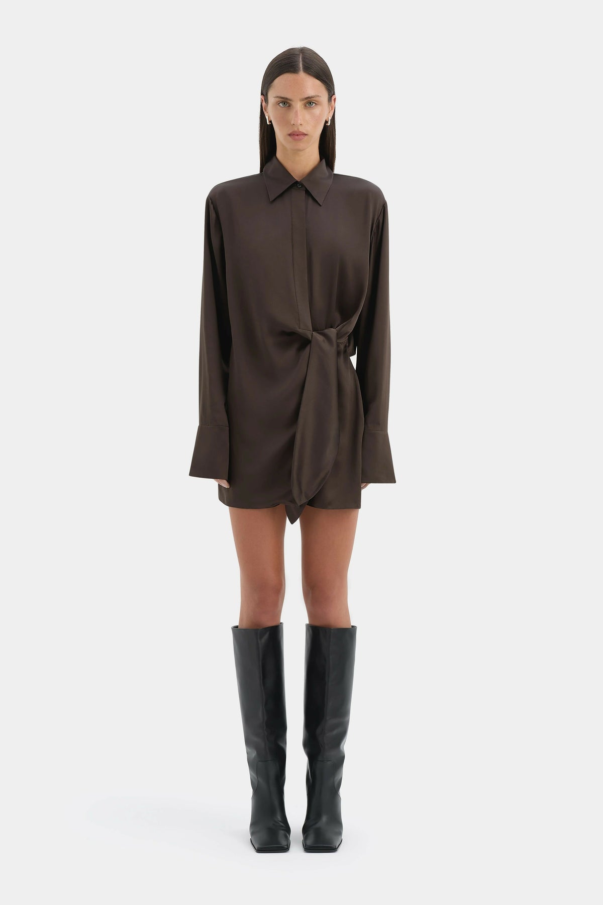 Sir Sorrento Shirtdress in Chocolate – designer dress hire