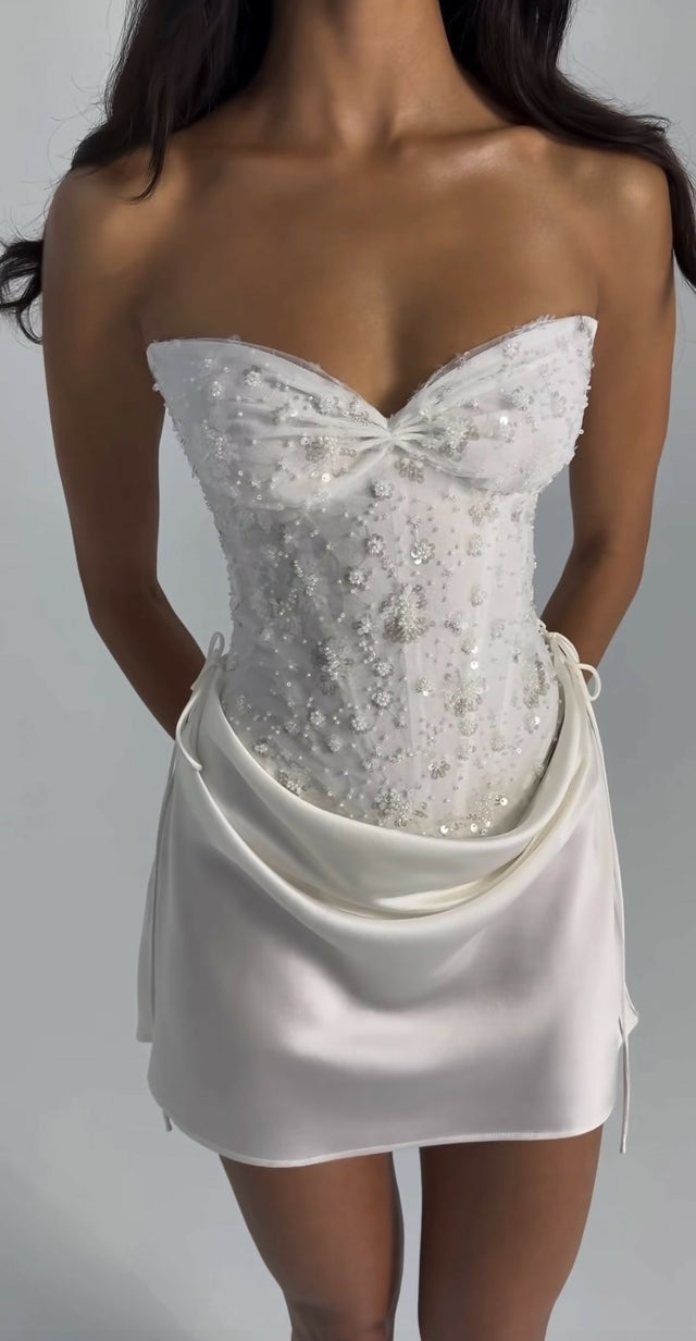 Natalie Rolt Verity Bustier in White Embellished and Evelyn Mini in White