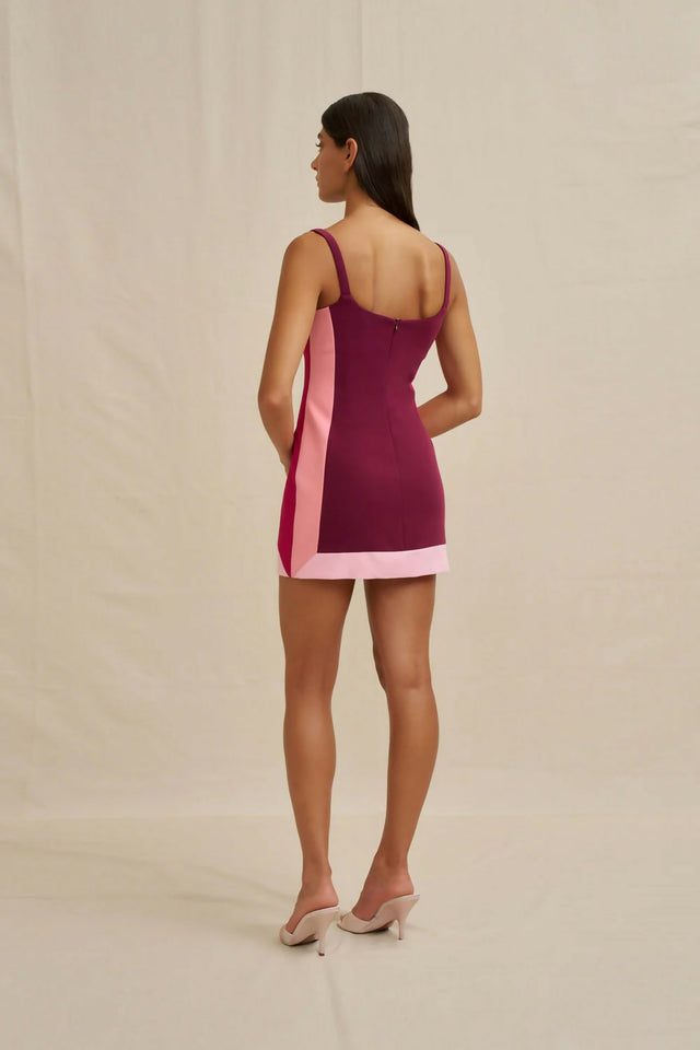 By Johnny Nadia Block Mini Dress - Wine Berry