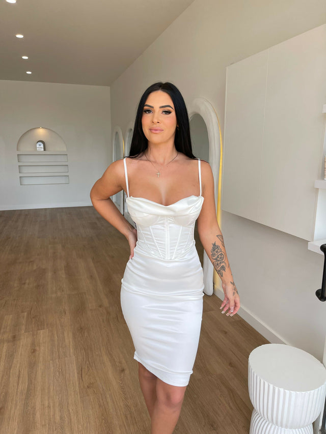 White Satin Corset Dress - 8 / White - Dresses