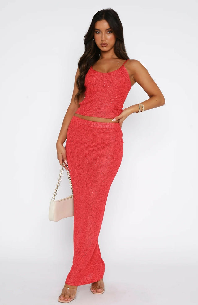 Whitefox Boutique Red Sequin Maxi Set - 6 / Red - Outfit Sets