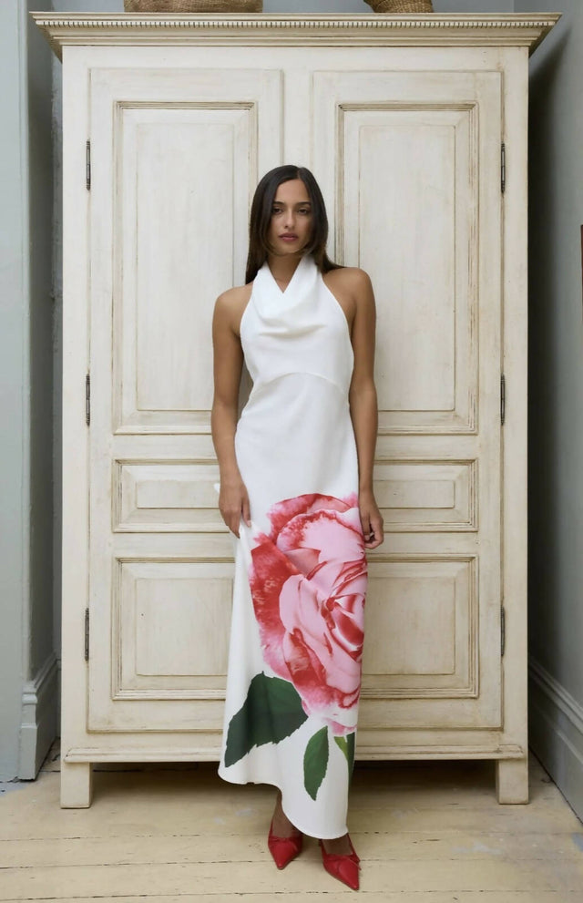 With Harper Lu Cowl Slip Dress White Rose - 6 / Print - Dresses