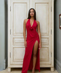 With Harper Lu Halter Maxi Dress Cherry Red Rose Size AU 8 - 8 / Red - Dresses