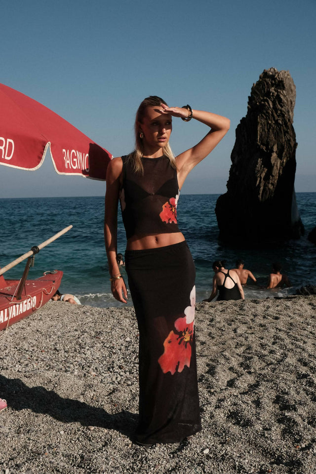 With Harper Lu Mesh Tank & Skirt Set| Black Floral - 6 / Multi - Outfit Sets