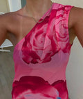 With Harper Lu One Shoulder Sheer Maxi in Pink Rose - 8 / Pink - Dresses