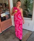 With Harper Lu One Shoulder Sheer Maxi in Pink Rose - 8 / Pink - Dresses