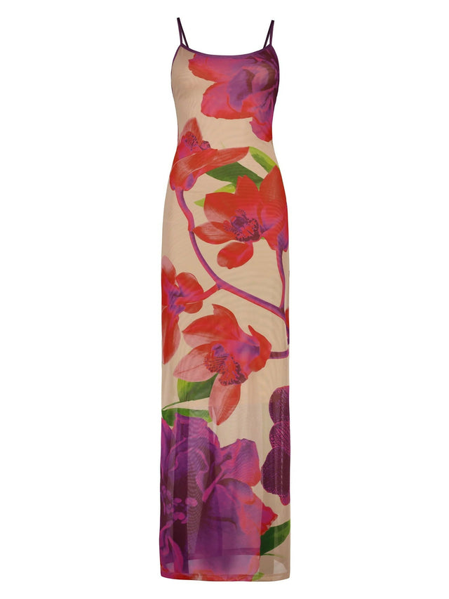 With Harper Lu Slip Dress Mesh Fuchsia Bloom - 8 / Multi - Dresses