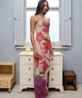 With Harper Lu Slip Dress Mesh Fuchsia Bloom - 8 / Multi - Dresses