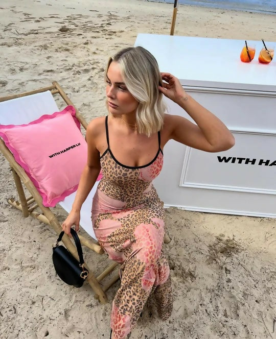 With Harper Lu Slip Dress Mesh Leopard - 8 / Print - Dresses