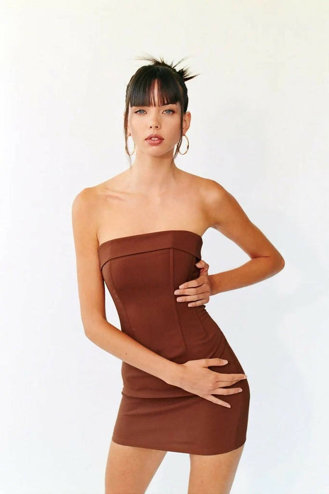 With Jean Corset Mini Brown - 8 / Brown - Dresses