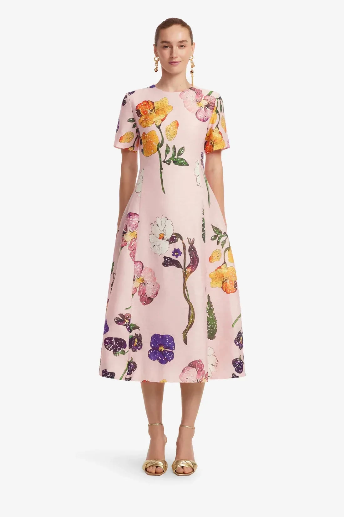 Leo Lin Caroline Short Sleeve Midi Dress - Wildbloom – designer dress hire