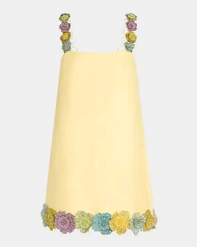 Alemais Lolita Floral Beaded Mini Dress Yellow