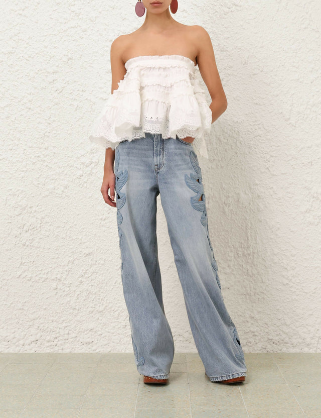 ZIMMERMANN Valiant Applique Relaxed Flare in Sea Foam