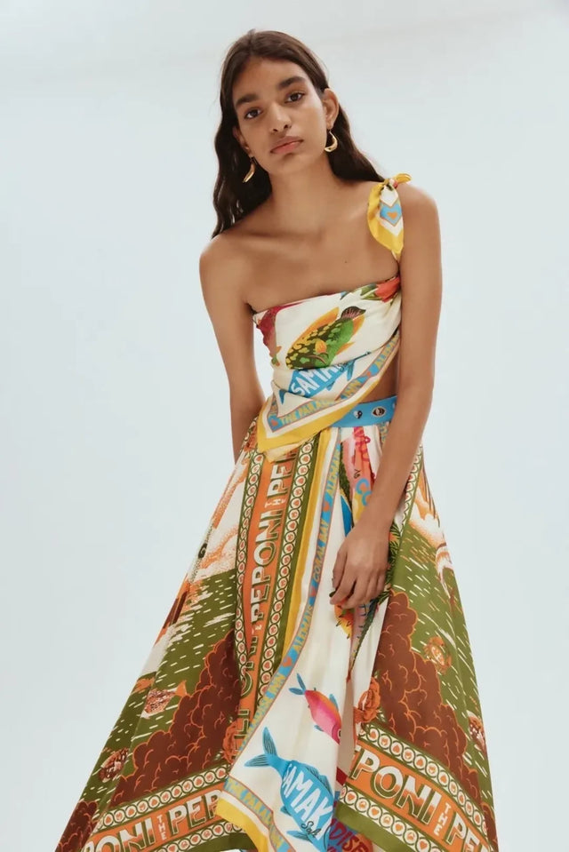 Alemais Samaki Scarf Top & Paradiso Silk Scarf Skirt Set Multi Size 10 AU