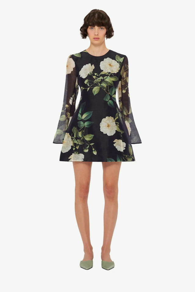 Leo Lin Bell Sleeve Mini in White Rose Print