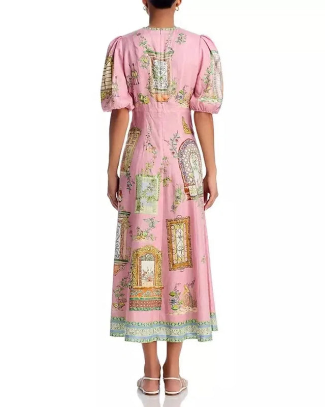 ALEMAIS Monte Midi Dress Pink Print