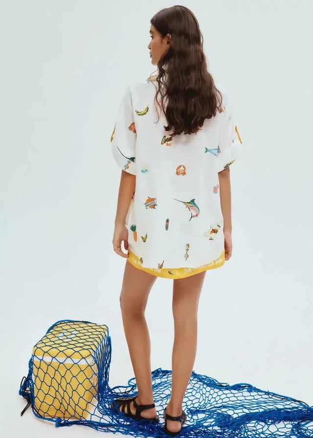 ALEMAIS Blue Marlin Embroidered Shirt & Skirt Set Size 10