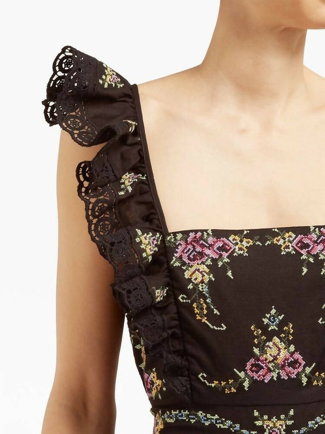 Zimmerman Black Allia Floral Cross Stitch Maxi Dress | Passion For Fashion