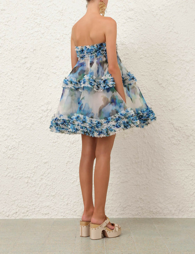 Zimmermann Alchemy Ruffle Mini Dress Blue Poppy Size / AU 8 - 8 / Blue - Dresses