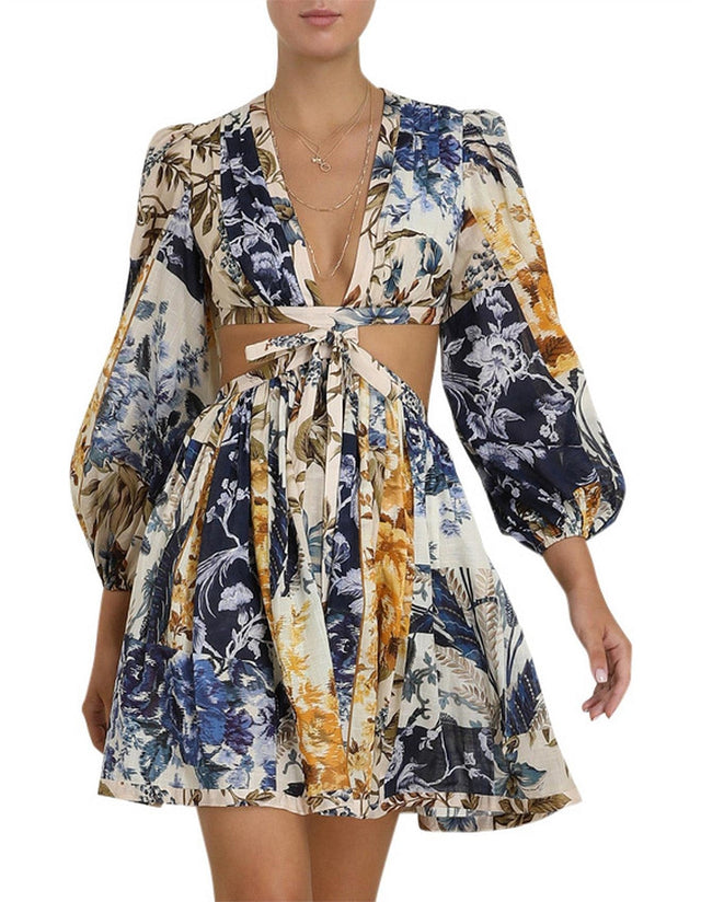 Zimmermann - Zimmermann Aliane Cut Out Short Dress in Patchwork Floral