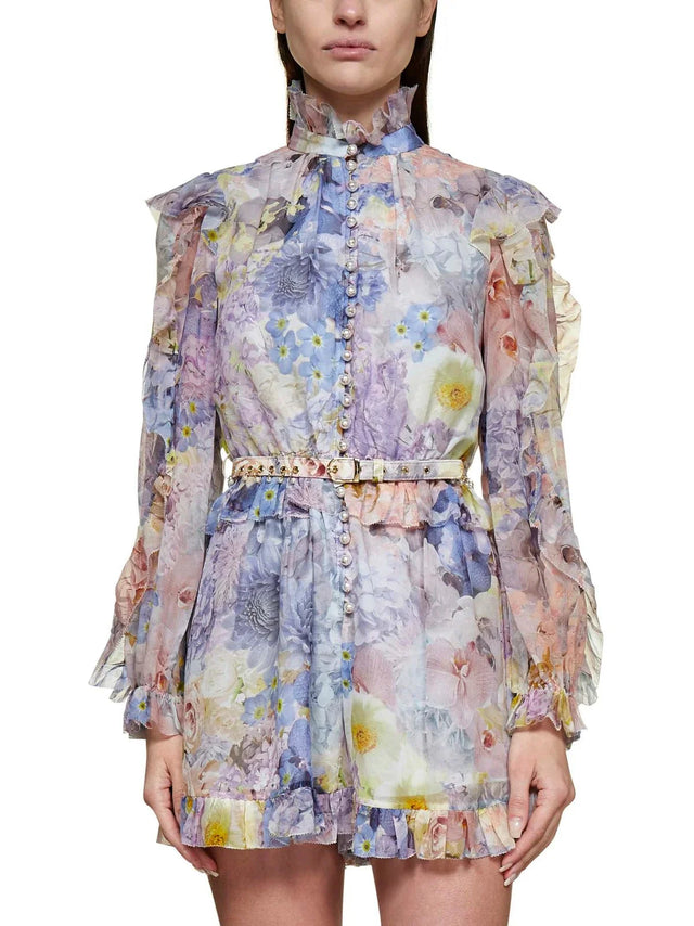Zimmermann - Zimmermann Allover Floral Printed Long Sleeved Playsuit