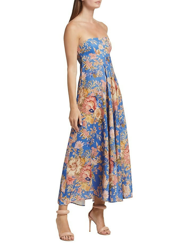 Zimmermann August Bandeau Midi Dress Dusty Blue Floral Size 2/AU 12 - 12 / Floral - Dresses
