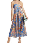 Zimmermann August Bandeau Midi Dress Dusty Blue Floral Size 2/AU 12 - 12 / Floral - Dresses